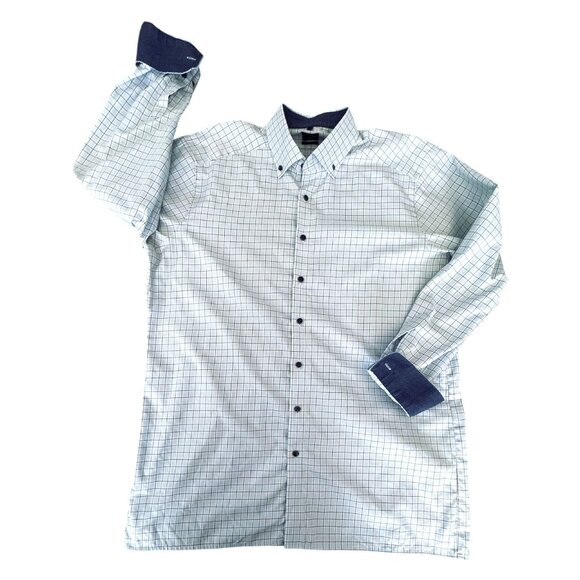 OLYMP Luxor Modern Fit Check Long Sleeve Shirt Flip Cuffs Mens Size 17"/43 - Picture 5 of 8